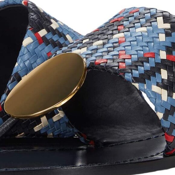 Tory Burch $268 Patos LEATHER Disk Sandal Blue Woven 10 - Picture 5 of 10